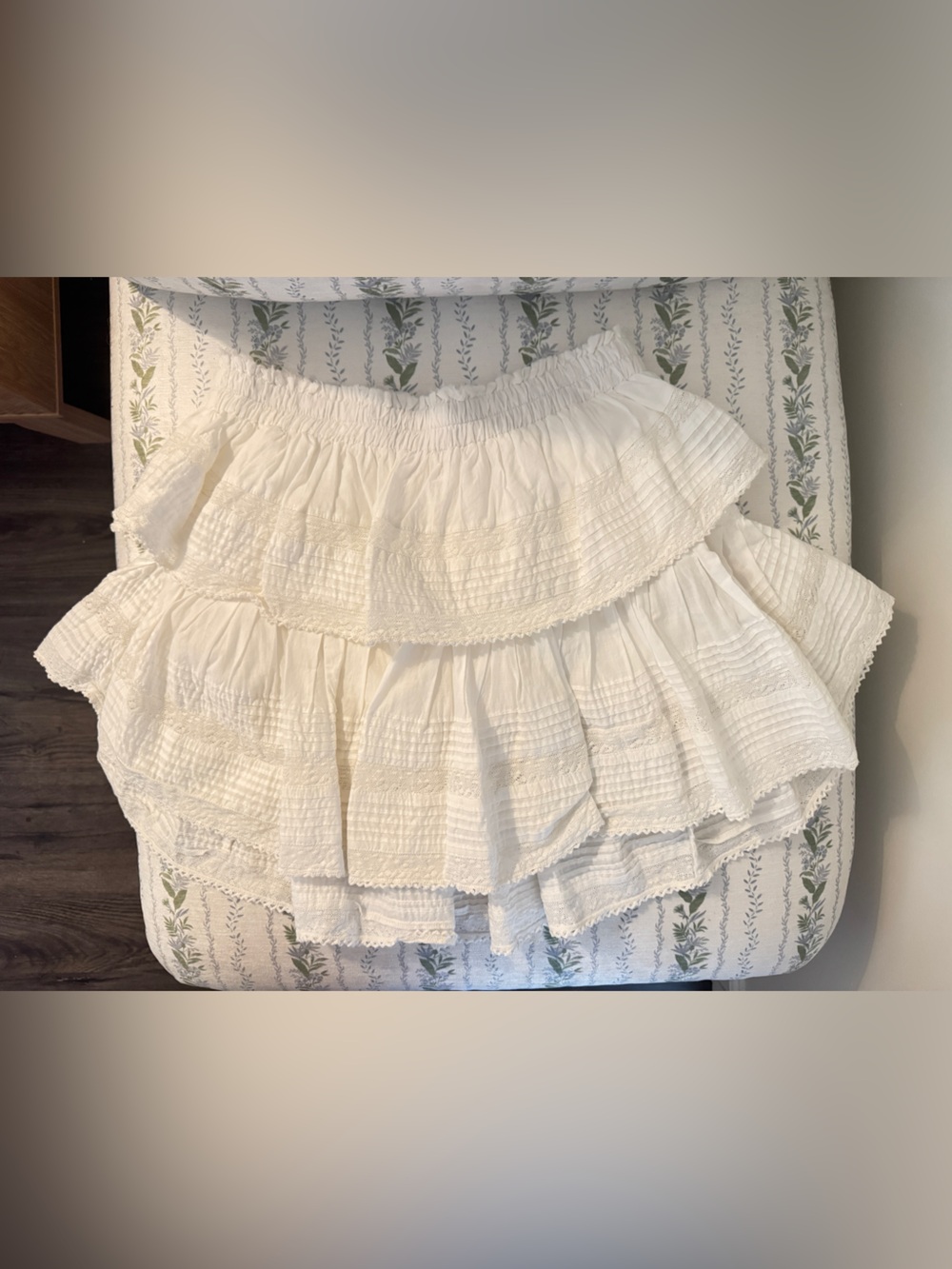 LoveShackFancy White Tiered Ruffled Mini Skirt